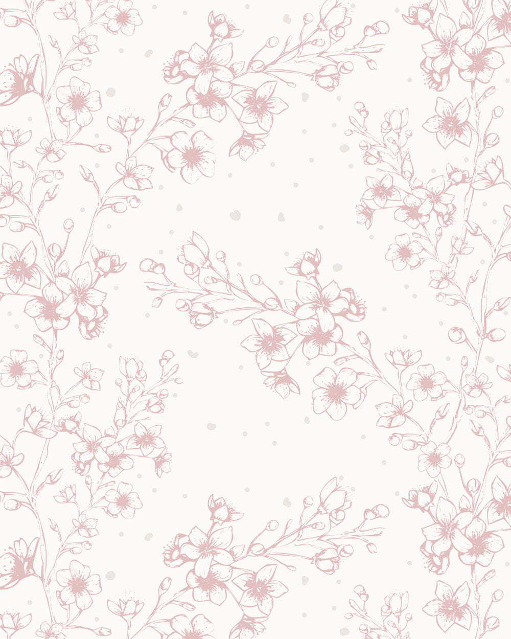 Blossom Whisper Dusty Rose wallpaper with delicate hand-drawn flowering branches and softly scattered details.