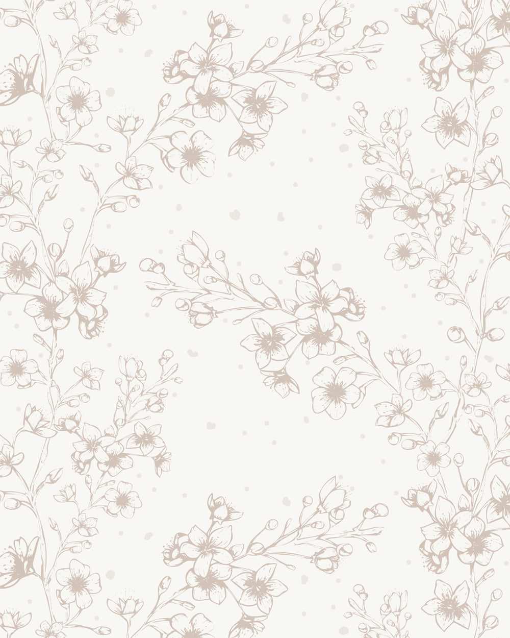 Blossom Whisper Linen wallpaper with delicate hand-drawn flowering branches and softly scattered botanical details.