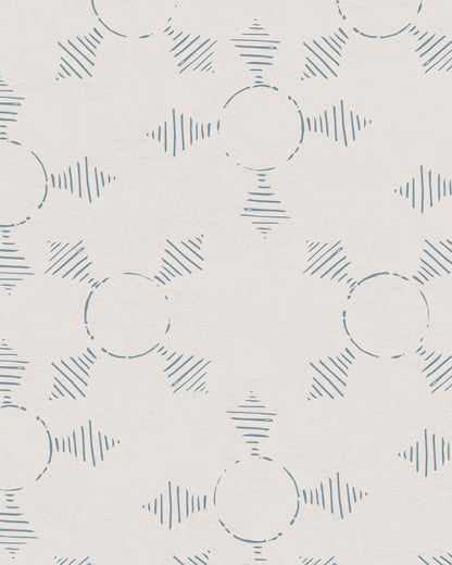 Boho Weave Dusty Blue wallpaper with hand-drawn geometric motifs in soft blue and cream tones.