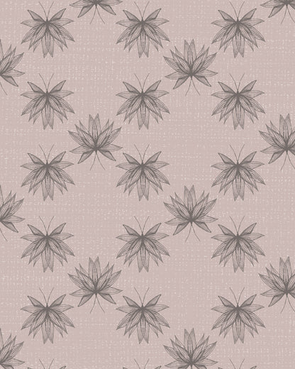 Flutter Dusty Blush wallpaper with hand-drawn lotus flowers in muted blush and charcoal tones on a textured background.