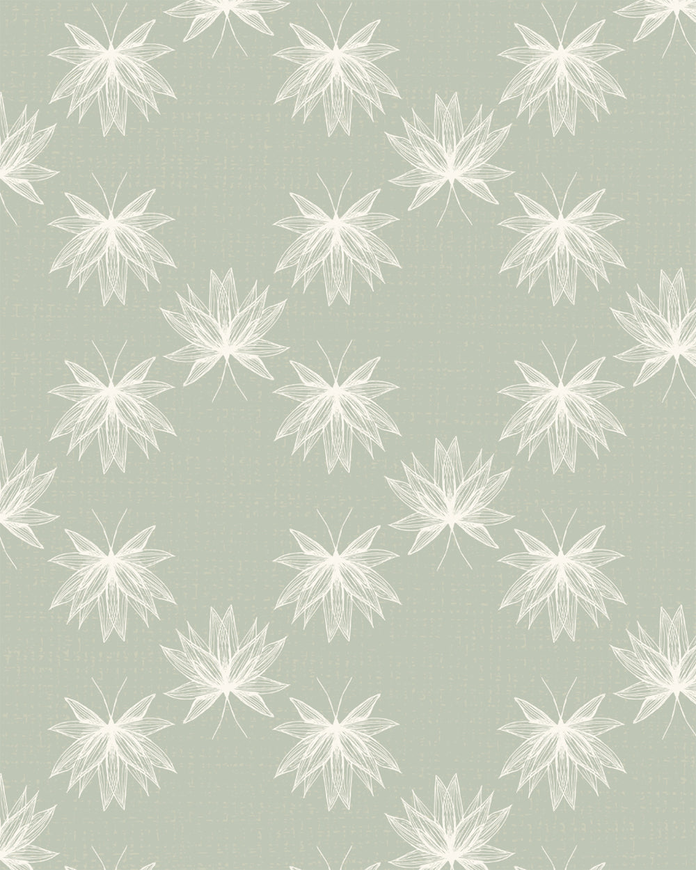 Flutter Soft Sage wallpaper with hand-drawn lotus flowers in creamy white on a muted sage background.