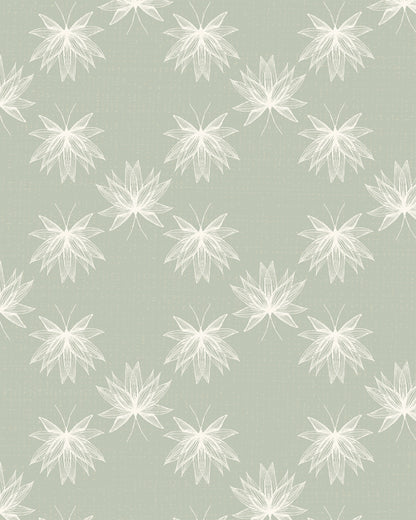 Flutter Soft Sage wallpaper with hand-drawn lotus flowers in creamy white on a muted sage background.