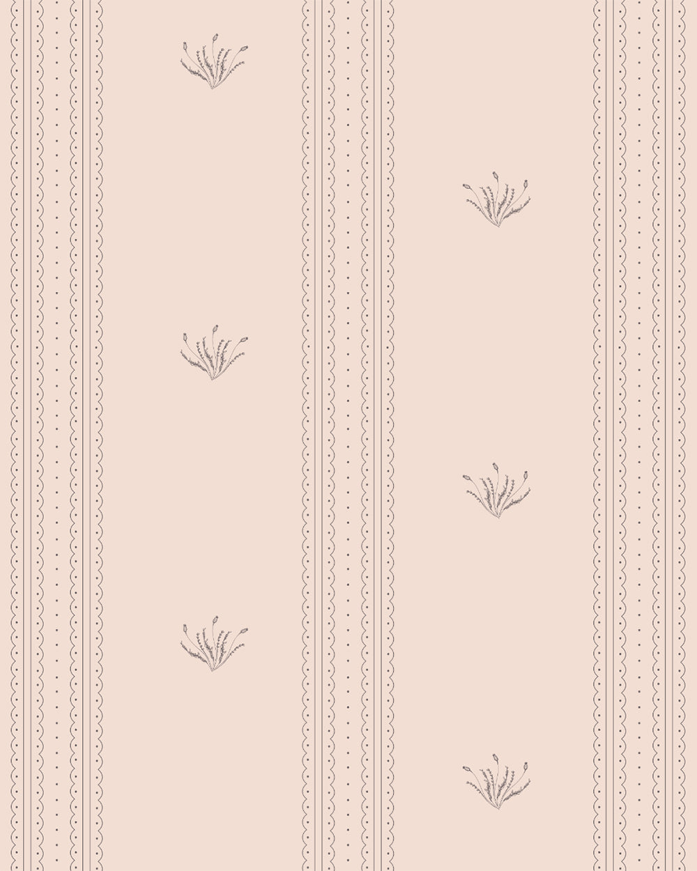 Lace Garden Blush wallpaper with delicate floral motifs, fine vertical lines and soft decorative details.