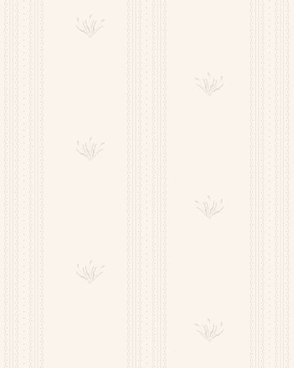 Lace Garden Linen wallpaper with delicate vertical lace stripes and small botanical motifs on a warm cream background.